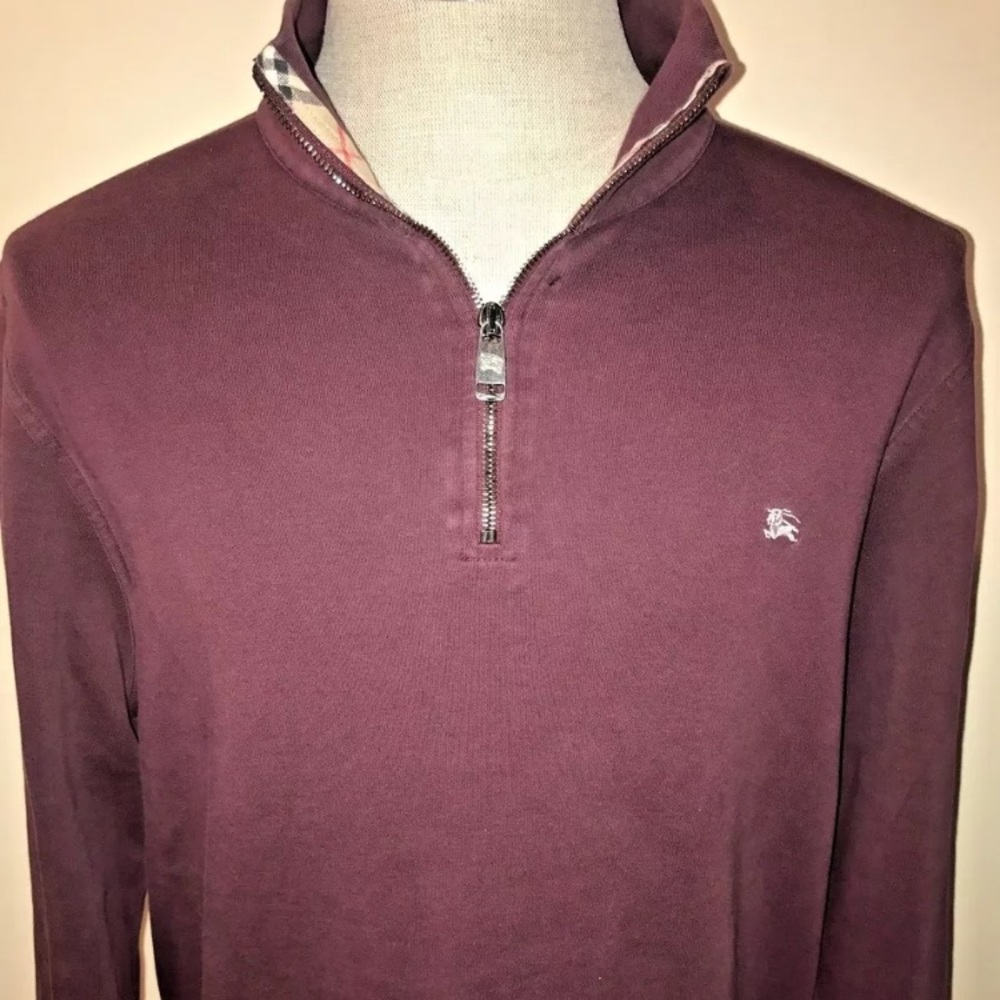 Burberry Maroon 1/4 Zip Sweater Men's XL